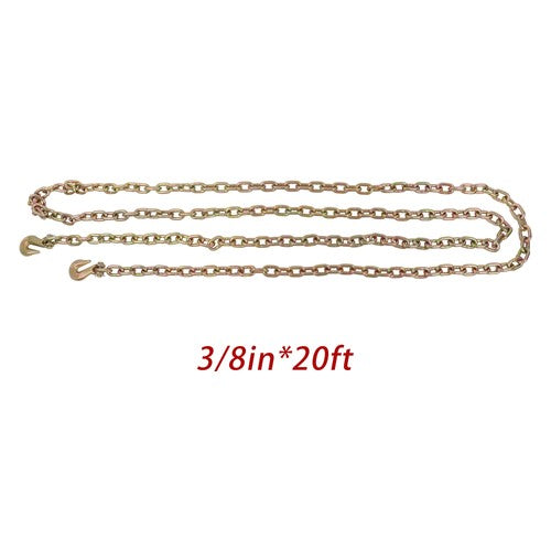 Solid Spare Binder Transport Chain G80 Steel 7100Lbs Tow Chain 3/8In × 20FT With Grab Hooks