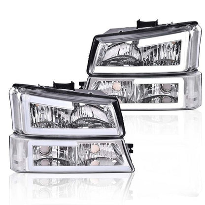 Solid Spare For 03-07 Chevy Silverado Avalanche LED DRL Headlights Bumper Lamps Chrome/Clear