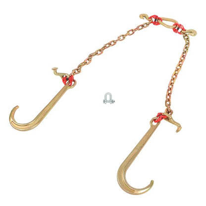 Solid Spare G80 5/16" x 2' V Type Towing Chain Bridle with 15" J and Grab Hooks Steel New