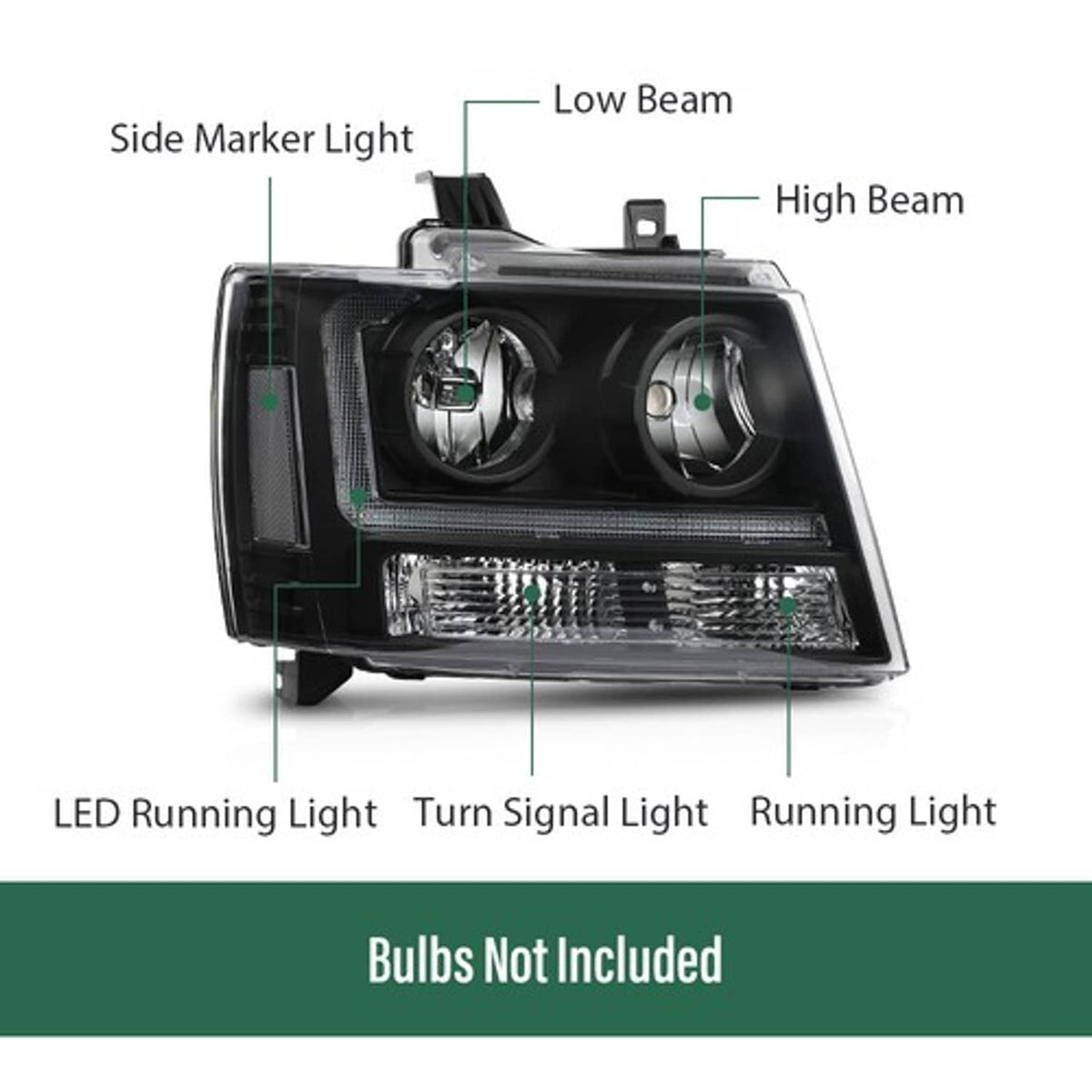 Solid Spare Clear/Black LED DRL Headlights Fit For 2007-2014 Chevy Avalanche Tahoe Suburban