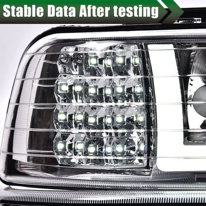 Solid Spare LED DRL Chrome Headlights+bumper Lamps Fit For 99-02 Chevy Silverado 00-06 Tahoe