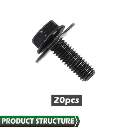 Solid Spare Universal Car Body Bolts- M6-1.0 x 16mm Long- 17mm Washer- 10mm Hex- 20pcs