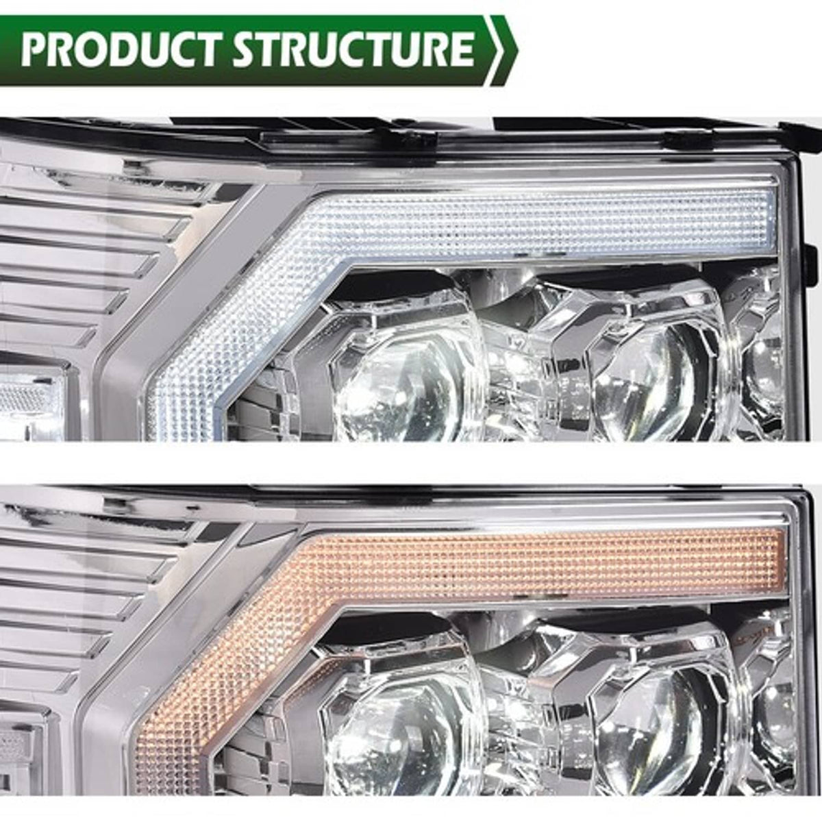 Solid Spare Dual Projector LED Headlights Chrome Fit For 07-14 GMC Sierra 1500 2500 3500