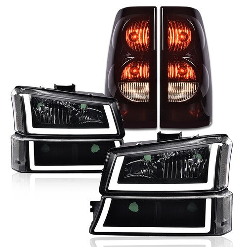 Solid Spare Fit For 03-06 Chevrolet Silverado LED Tube Clear Black Headlights+Tail Lights