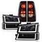 Solid Spare Fit For 03-06 Chevrolet Silverado LED Tube Clear Black Headlights+Tail Lights