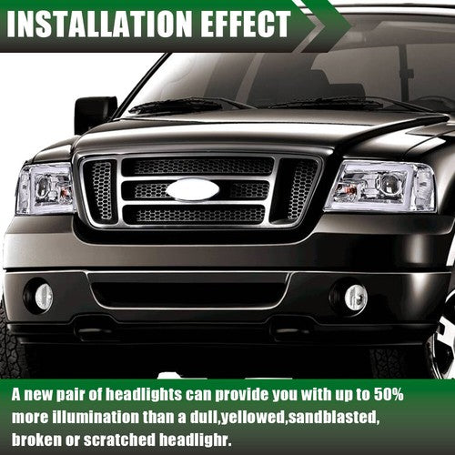 Solid Spare LED DRL Projector Headlights/Lamps Clear Chrome Fit For 2004-2008 F-150/Mark LT