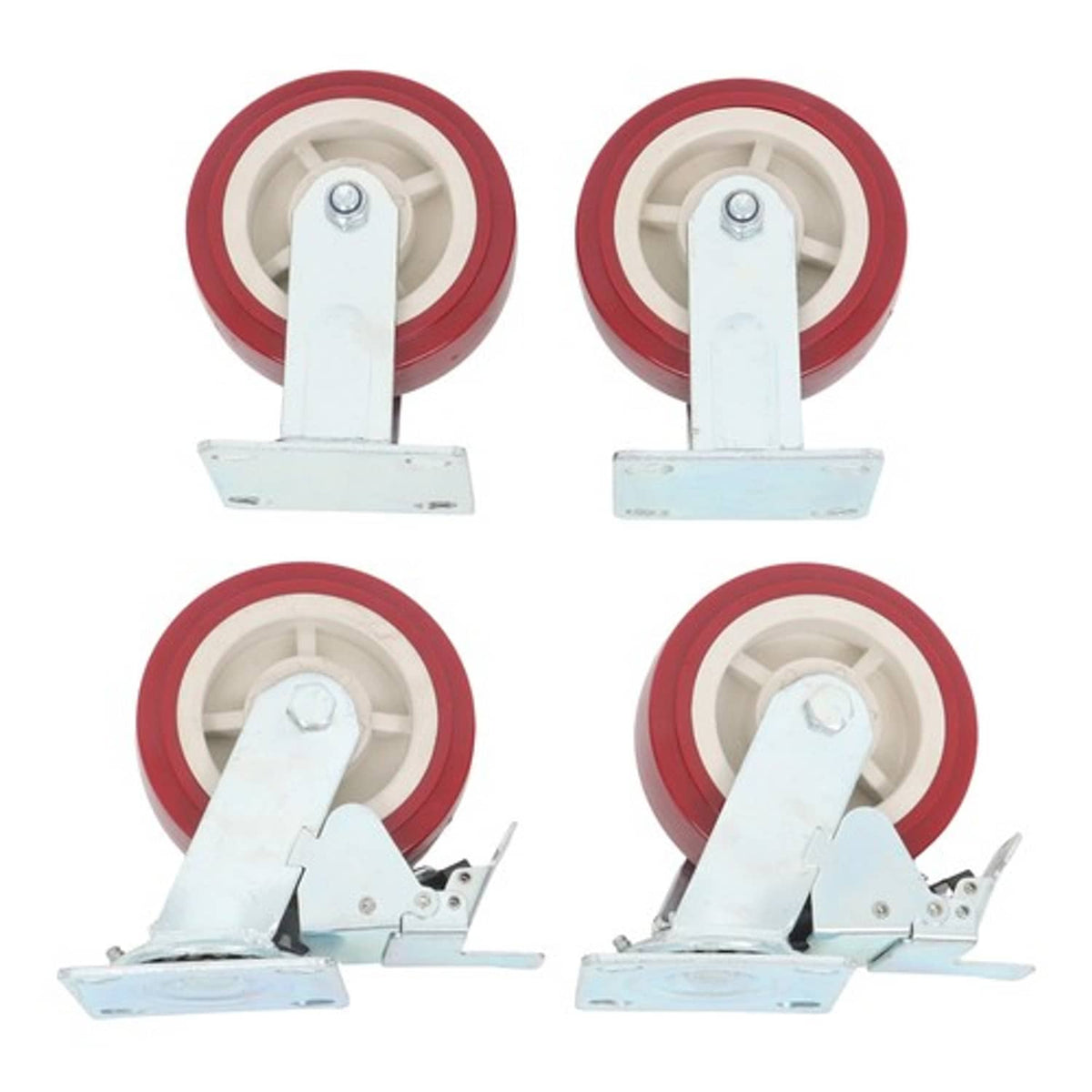 Solid Spare Four 6" red industrial casters 2 with brakes 2 without brakes