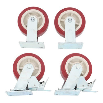 Solid Spare Four 6" red industrial casters 2 with brakes 2 without brakes