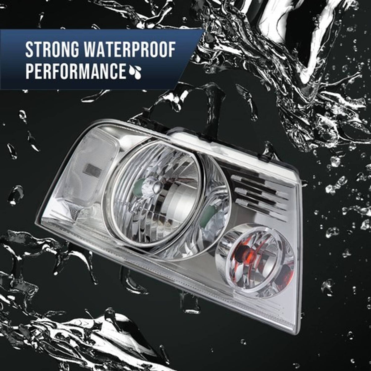 Solid Spare FIT FOR 2004-2008 FORD F150 LINCOLN MARK LT CLEAR CHROME HEADLIGHTS LAMPS LH+RH