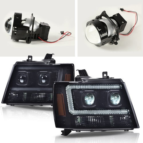 Solid Spare Fit For 07-14 Chevy Avalanche Tahoe Suburban Dual LED Projector Headlights