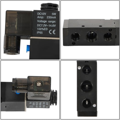 Solid Spare DC12V 3/8" BSPT 5 Way 2 Position Single Solenoid Pneumatic Air Valve
