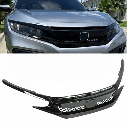 Solid Spare Front Grille For Honda Civic 2019-2021 2020 Coupe Sedan Type-r Style Black Mesh