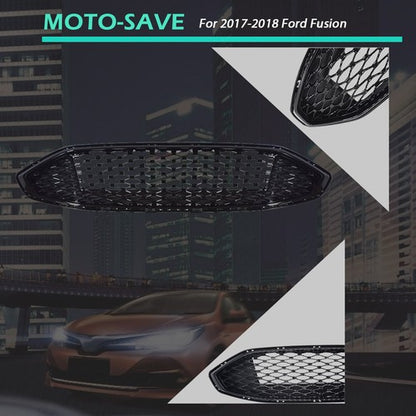 Solid Spare Front Upper Honeycomb Trim Black Gloss Grille Fit For Ford Fusion 2017 2018