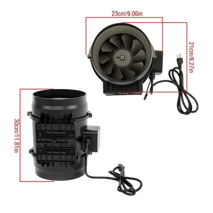 Solid Spare Inline Duct Fan Temperature & Humidity Controller EC-motor Plastic ABS 8" 807CFM