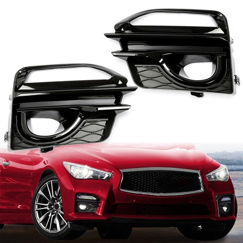 Solid Spare Front Bumper Fog Light Cover Bezel Trim For Infiniti Q50 Sport 2014-2017 LH & RH
