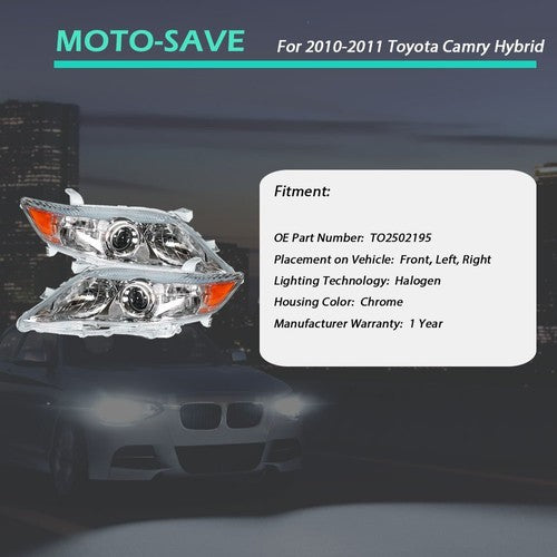 Solid Spare Pair Set For Toyota Camry Hybrid 2010-2011 Headlight Replacement Chrome Housing