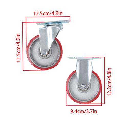 Solid Spare 4Pcs Swivel Caster Wheels 4 Inch Polyurethane Galvanized (Two Fixed & Universal)