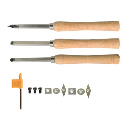 Solid Spare Carbide Woodturning Tool Mini Size 3 Piece Set Includes Diamond Shape Round NEW