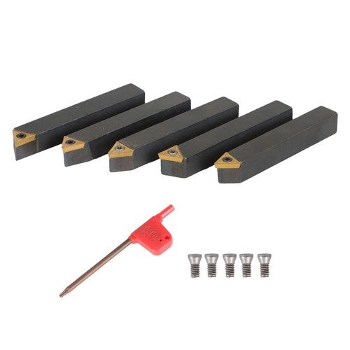 Solid Spare 5Pcs 3/8" Carbide Indexable Turning Tool Lathe Tool Bit With Carbide Inserts