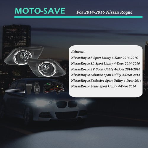 Solid Spare For 2014-2016 Nissan Rogue Clear Fog Lights Kit with Switch Bulbs Bezel Wiring