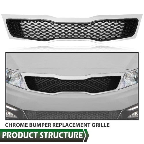 Solid Spare Fit For 2011-2013 Kia Optima Front Bumper Lower Grille Grill w/ Chrome Trim