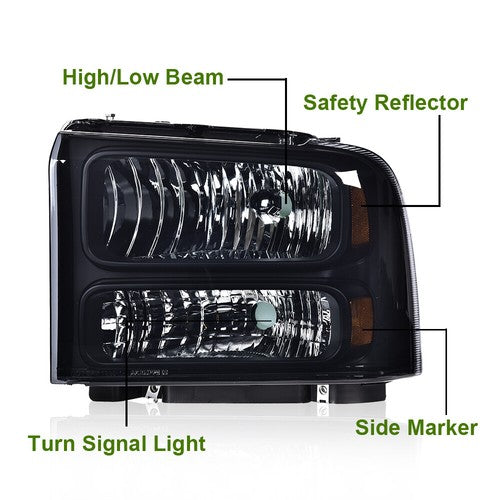 Solid Spare Fit For 99-04 Ford Super Duty Truck Excursion Headlights Conversion Kit W/ Bulb