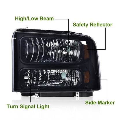 Solid Spare Fit For 99-04 Ford Super Duty Truck Excursion Headlights Conversion Kit W/ Bulb