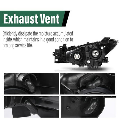 Solid Spare Fit For 2014-2016 Mazda 3 Clear/Black Projector Headlights Assembly Left+Right