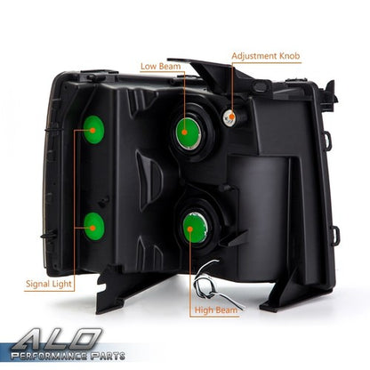 Solid Spare Fit For 2007-2014 Chevy Silverado 1500 2500 3500 LED DRL Headlights Head Lamps