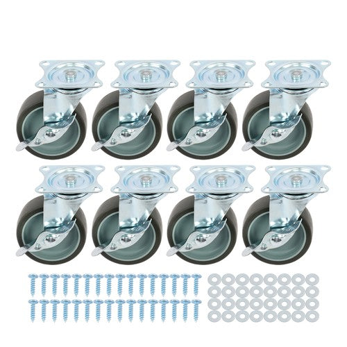 Solid Spare 8 Pack 3 Inch Universal Caster Wheels Heavy Duty Casters with Side Brake Grey