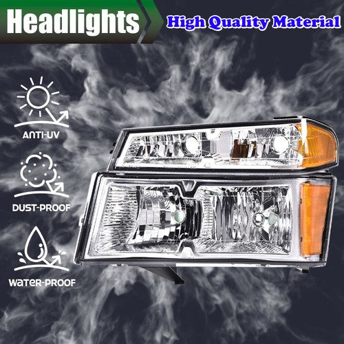 Solid Spare Fits 04-12 Chevy Colorado GMC Canyon Chrome Headlights Amber Corner Bumper Lamps