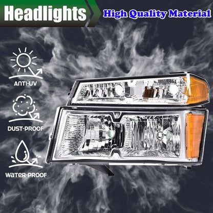 Solid Spare Fits 04-12 Chevy Colorado GMC Canyon Chrome Headlights Amber Corner Bumper Lamps