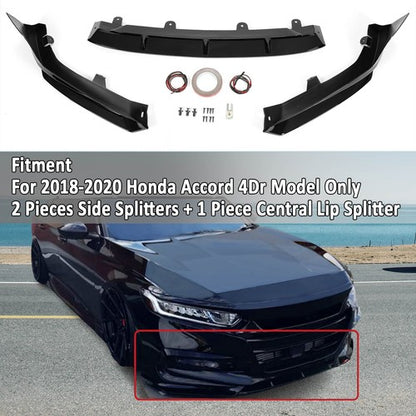Solid Spare Front Bumper Lip Spoiler Splitter For 18-20 Honda Accord Sport Glossy Black