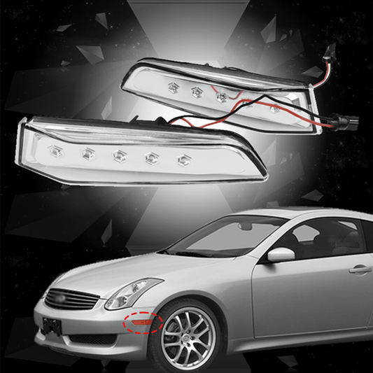 Solid Spare White LED Bumper Side Marker Lights Lamps Clear For 2003-2007 Infiniti G35 Coupe