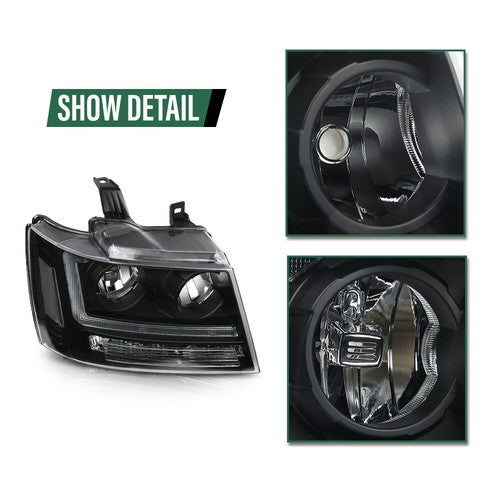 Solid Spare Smoke/Black LED DRL Headlights Fit For 07-14 Chevy Avalanche Tahoe Suburban