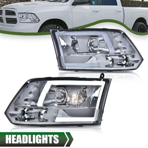 Solid Spare LED Tube Projector Headlights Smoked Fit For 2009-2018 Dodge Ram 1500 2500 3500