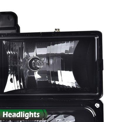 Solid Spare Fit For 1994-1998 GMC C10 C/K Sierra Smoke Headlights+Bumper Corner Lights