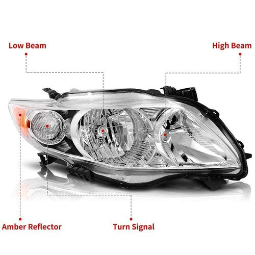 Solid Spare Front Headlight Assembly For Toyota Corolla 2009-2010 LH + RH Pair Clear Lens