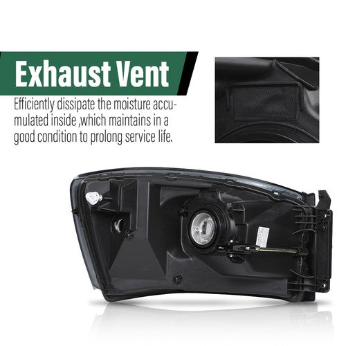 Solid Spare Fit For 06-08 Dodge Ram 1500/2006-2009 Ram 2500 3500 Smoke Black Headlights