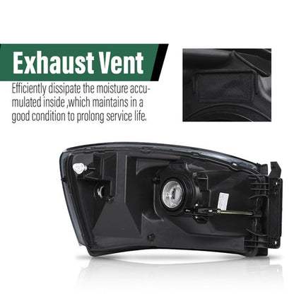 Solid Spare Fit For 06-08 Dodge Ram 1500/2006-2009 Ram 2500 3500 Smoke Black Headlights