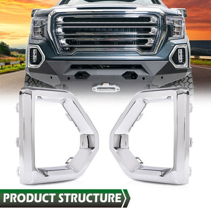 Solid Spare Fit For 2019-2021 GMC Sierra 1500 Denali Front Fog Light Outer Bezel Cover Set