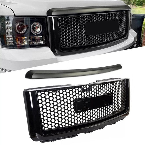 Solid Spare For 2007-2013 GMC Sierra 1500 Denali Pickup Upper Grille Hood Molding Trim Black
