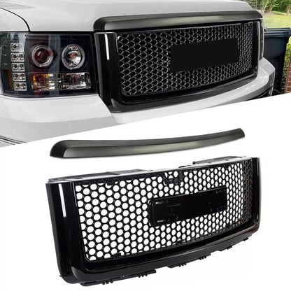 Solid Spare For 2007-2013 GMC Sierra 1500 Denali Pickup Upper Grille Hood Molding Trim Black
