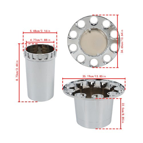 Solid Spare Chrome Hub Cover 33mm Lug Nut Wheel Axle Cover Thread-On Kit Semi Truck New