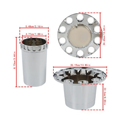 Solid Spare Chrome Hub Cover 33mm Lug Nut Wheel Axle Cover Thread-On Kit Semi Truck New