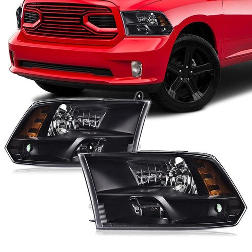 Solid Spare Fit For 09-18 Ram 1500 2500 3500 Black Housing Amber Corner Headlights