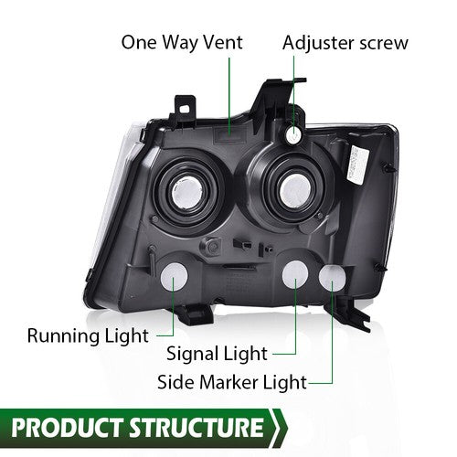 Solid Spare Fit For 07-14 Chevy Tahoe Suburban Avalanche Headlights Headlamps Clear/Black