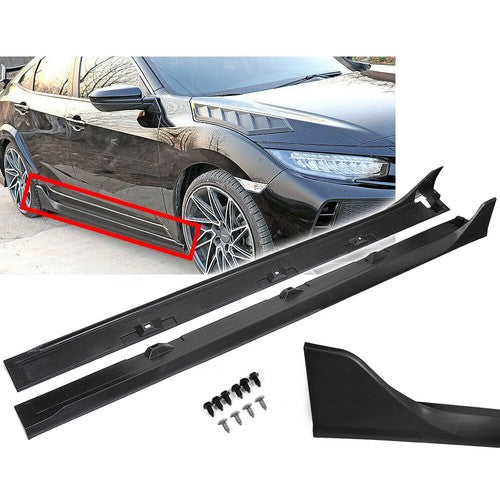 Solid Spare Side Skirt Extension For 16-2020 Honda CIVIC 4DR Sedan LX EX Si Blk Type-R Style