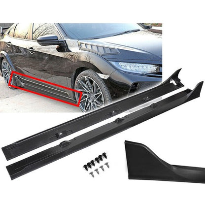 Solid Spare Side Skirt Extension For 16-2020 Honda CIVIC 4DR Sedan LX EX Si Blk Type-R Style
