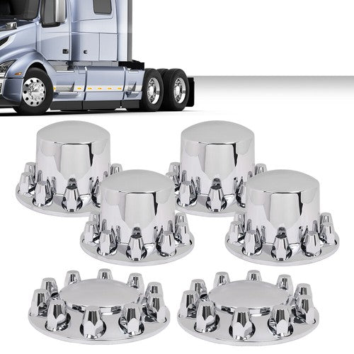 Solid Spare Complete 33mm Lug Silver Hub Cover Semi Truck Wheel Axle Cover Kit Front & Rear